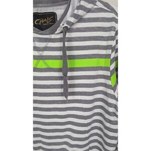 Chalc Striped Hoodie Mens Size L Y2K Gray Green Pullover Sweatshirt